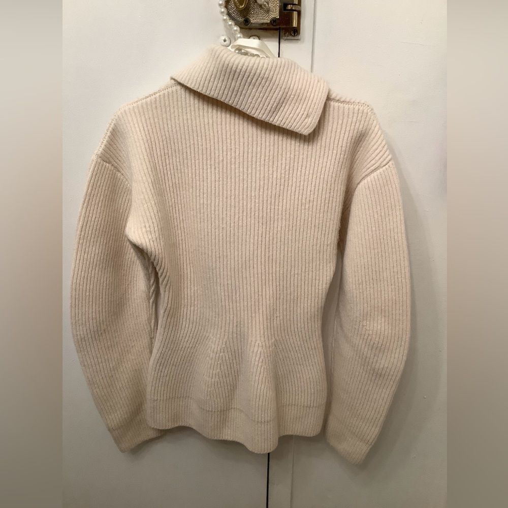 Jil Sander Asymmetric Button Turtleneck Knit Sweater Ivory Long Sleeve Sz 34-S/M - Picture 9 of 16